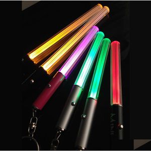 Dekoracja imprezowa hurtowa latarka LED Stick Blak Mini Torch Aluminium Klawisz Pierścień Blask Pióro Magiczna różdżka L Dhxle