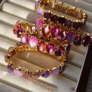 Link Bracelets Vintage Statement Natural Crystal Band Bracelet For Women Jewelry Runway Party T Show Fancy Trendy Boho INS Japan Korea