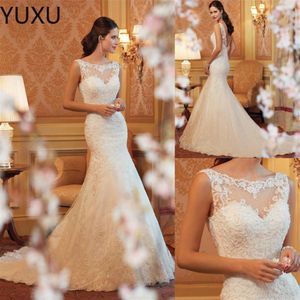 Abiti da sposa a sirena champagne con applicazioni in pizzo avorio aperti sul retro fiori 3D abiti da sposa sexy nuovo arrivo sirena dress271a