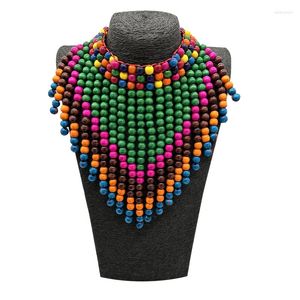 Gargantilha de contas de madeira africana misturadas multicoloridas conjunto de colar de borla Bohemia vintage com contas para mulheres joias para festa de casamento