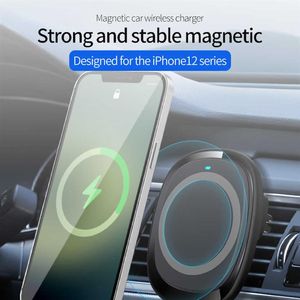 Magnetisk trådlös bil 15W laddningsfäste för iPhone 12mini 12 Pro Max Magsafing Fast Charging Wireless Charger Car Phone Holder316h