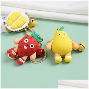 Keychains Lanyards Söt Simated Fruit Avocado Keychain 3D Soft Harts Lering Stberry Par Jewelry Women Fashion Christmas Small Gi Otl5x