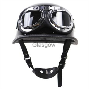 Motorcykelhjälmar Dot German Retro Motorcykel Halv Hjälm Skyddande utomhusridning Motorcykelhjälmar med glasögon Electric Scooter Moto Casco X0731