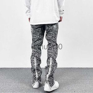 Мужские джинсы Harajuku Snake Pattern Back Hopper Hole Frayed Jeans Pants for Men High Street Retro разорванные повседневные мешкова