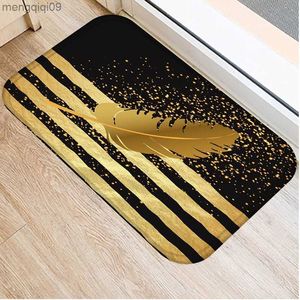 Carpets Golden Marble Printed Kitchen Bath Entrance Doormat Coral Velvet Carpet Door Mat For Floor Indoor Soft Anti-Slip Rug Home Decor R230731