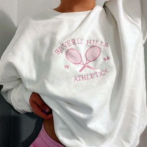 Women's Hoodies Sweatshirts Tennis Athletics Letters Brodered Women White Loose Spring Pullover Long Sleeve Retro Thin Cotton Casual Jumpers 230731