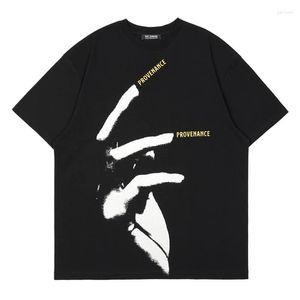 Men's Tirts 23ss Raf Simons Finger Print Banner Iogo Cotton Neck و Women's Short Sleeve T-Shirt Black S-XL