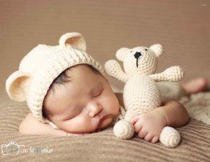 Acessórios para o cabelo chapéu de urso de bebê padrão de crochê com brinquedos para adereços de fotografia nascido gorro gorro Studio Po Animal