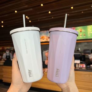 Tumblers 600ml Stainless Steel Coffee Mug Thermo With Straw Lid Water Bottle Beer Mugs For Tea Cup Thermos Insulated Tumble 230731