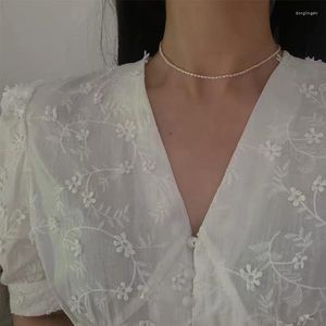 Hängen Baroqueonly Natural Hirs Pearl Necklace Liten Collarbone Chain Choker 14K Gold - Wrapping Makes Joker Rand NVD