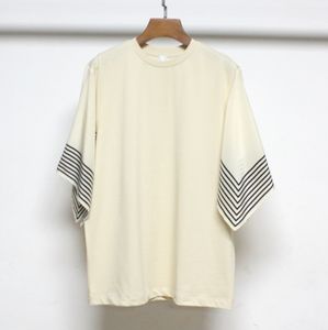 Ny T-Oteme Sand Stripe ärmar Twisted Stitch Design Löst kort ärm Runda hals T-shirt topp