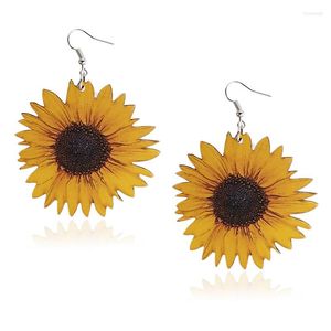 Dangle Earrings 3D Wooden Sunflower Drop Unique Handmade Bohemian Wood Statement Jewelry Gifts For Women Girls