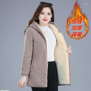 Women's Fur Mom's Lamb Wool Coat Winter Pellet Fleece Cotton Parkas Mid Length Plush Hoodie Female Overcoat