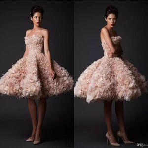 Krikor Jabotian Vintage Wedding Dresses Strapless Knee Length Short Bridal Gowns Tulle A-Line Plus Size Blush Wedding Dress293N