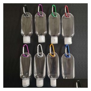 Keychains Lanyards 50Ml Empty Alcohol Refillable Bottle With Carabiner Key Ring Hook Clear Transparent Plastic Hand Sanitizer Contai Otot3