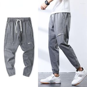 Herr jeans 2023 sommar bomull casual baggy denim jogging byxor streetwear ljus grå