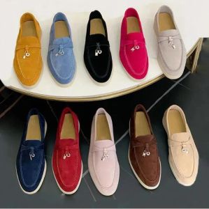 Designer Walk Charms Embellished Casual Shoes LoroPiana Men Suede Loafers Couple Shoe Genuine Leather Flat For Men flat Dress Sneakers 35-46