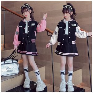 Kleidungssets Kinderkostüm Teenager Mädchen Set Herbst Freizeitjacken Rock Schule Trainingsanzug Kinder Baseball Outfits 10 12 Jahre 230731