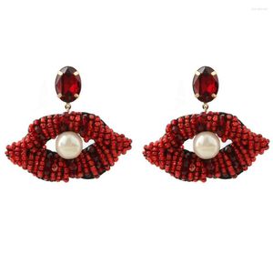 Orecchini pendenti Zouchunfu Brincos Bohemia Oorbellen Drop Lip Red per le donne Fashion Handmade Beaded Statement Aretes