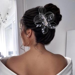 Hair Clips Wedding Combs Light Luxury Gold/Silver Color Metal Wire Flower Hairpins Pearl Rhinestone Headpieces Jewelry For Women