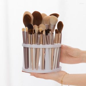 Förvaringslådor Makeup Brush Organizer Dammtät Make Up Borstes Containe Cosmetics Holder Cup For Vanity Desktop Badrumsbänkskiva