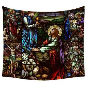 Tapisserier uppståndelse god herde Crucifixion Nativity Adoration of Magi Mary Jesus Art Christian Stained Glass Window Wall Tapestry