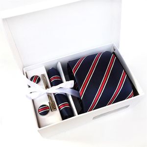 New Fashion Brand Striped Men Neck Ties Clip Hanky Cufflinks box sets Formal Wear Business Wedding Party Tie for Mens K02250v