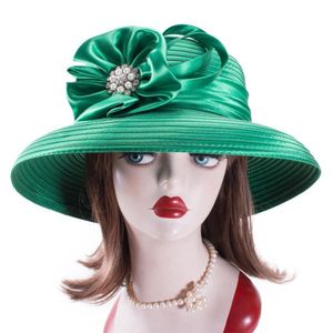 Wide Brim Hats Bucket Lawliet Womens Crystal Satin Ribbon Dressy Church Designer Couture Bridal Hat A585 230729