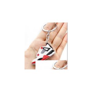 Keychains Lanyards Sneakers Keychain Trend Couple Bag Ornament 3D Stereo Mini Basketball Shoes Pendant Car Keyring Y2212 Drop Delive Otbox