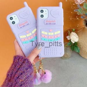 Cell Phone Cases 3D Cute Purple Classic Cellphone Style Case for iPhone 13 12 11 Pro XS Max Mobile Phone Fur Ball Key Chain Soft Silicone Cover x0731