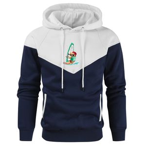 Orsacchiotto da surf con le mani nelle tasche Felpe con cappuccio da uomo Street Hip Hop Felpa con cappuccio Tasca in pile Felpa girocollo Pullover Abbigliamento uomo