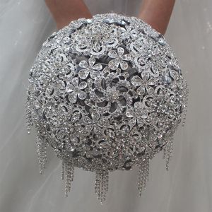 grå kristallbröllop strass brosch brud brud bukett satin blomma 18 cm ny ankomst bröllopsmaterial296o