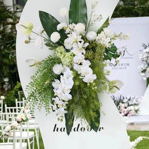 Dekorativa blommor konstgjorda blomsterlöpare mal orkidé hortensia förtjockar radarrangemang bröllop bågdekor scens layout vägg