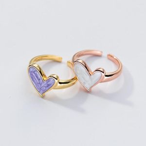 Cluster Rings Fashion Silver Rose Gold Color Open Finger Ring White Purple Heart Love For Women Girl Jewelry Gift Dropship Wholesale
