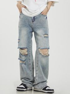 Jeans da uomo Y2k Vintage Streetwear Blu scuro Pantaloni in denim strappati a vita alta da donna Pantaloni larghi larghi dritti Hip Hop femminili