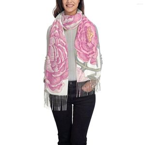 Cachecóis Cachecol Feminino Inverno Rosa Floral Fino Capa Quente Envoltório Feminino Bandana Pashmina Longa Borla