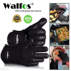 Oven Mitts WALFOS 12 Piece Food Grade Heat Resistant Silicone Kitchen Barbecue Glove Cooking BBQ Grill Mitt Baking 230731