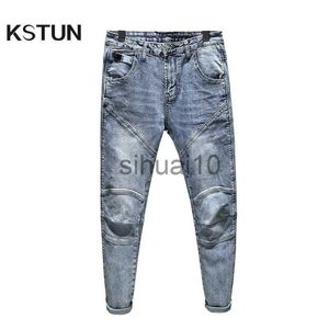 Jeans da uomo Brand Man Jean Stretch Slim Fitness Light Blue Streetwear Pantaloni Original Man Jeans Patch Denim Pantaloni Fashion Letters Desinger J230728