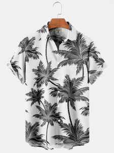 Camisas casuais masculinas de algodão poliéster verão manga curta camisa tropical folha padrão praia havaiana blusa masculina para homens 2023