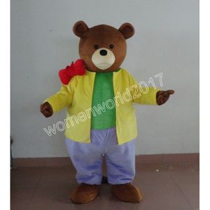 Gelbes Teddybär-Maskottchen-Kostüm, Lederjacke, Halloween-Anzug, Rollenspiel, pelziges Kostüm