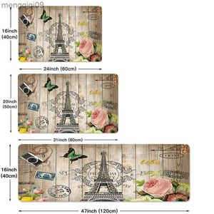 Mattor Eiffel Tower Butterfly Print Kitchen Mat Entrance Doormat Kitchen Rug Home Floor Balkong Anti-slip mattor Heminredning R230731