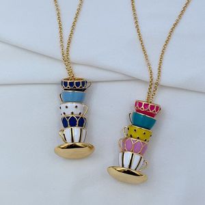 Pendant Necklace Real 18K Gold Plated 2Colors Enamel Cup Cups Jewelries Letter wedding gift factory wholesale With Free dust bag