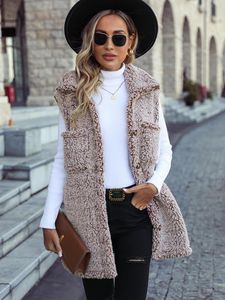 Gilets pour femmes décontracté délavé bulle velours Cardigan gilet Flash automne et hiver revers sans manches longues femmes amples