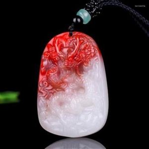 Anhänger Halsketten Rot Weiß Jade Drache Chinesischen Schmuck Edelstein Amulett Charme Frau Mann Geschenke Glück Halskette Mode Geschnitzt Natürliche