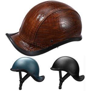 Hełm motocyklowy skórzany kask vintage otwartą twarz pół kasku Retro Moto Electric Bike Scooter Antiuv Safety Hat Hat Fashion x0731