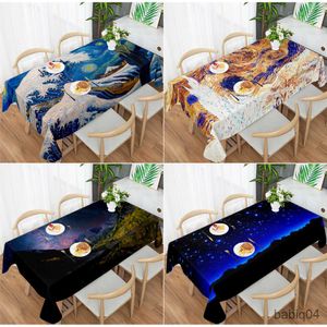 Table Cloth Blue Art Moon Night River Abstract Painting Rectangular Tablecloth Wedding Decoration Blue Art Moon Tablecloth Table R230731