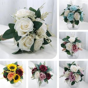 Europeisk stil brudbuketter Ny ankomst 2021 Bouquet Purple Pink Ivory Wedding Flowers251L