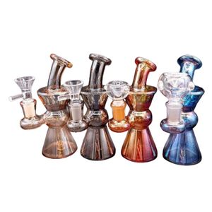 Electroplating Glass Bong Bent Tube Hookahs Mini 14 mm Joint Oil Dab Rigs Cool Diffuser Downstem Percolator