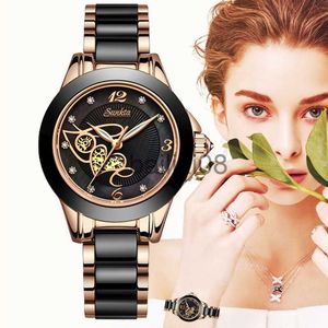 Inne zegarki Sunkta Diamond Surfe Pasek Ceramiczny Moda Waterproof Waterproof Watches Top Marka Luksusowy kwarc zegarek dla kobiet prezent Relogio Feminino J230728