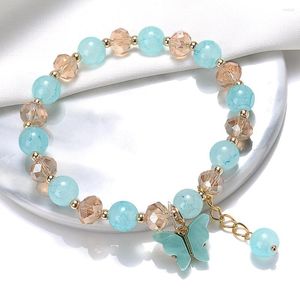 Strand Est Butterfly Charm Stretch Bracelets Bohemian Colored Crystal Frisado Bracelet Handmade Elástico Corda Joias Femininas